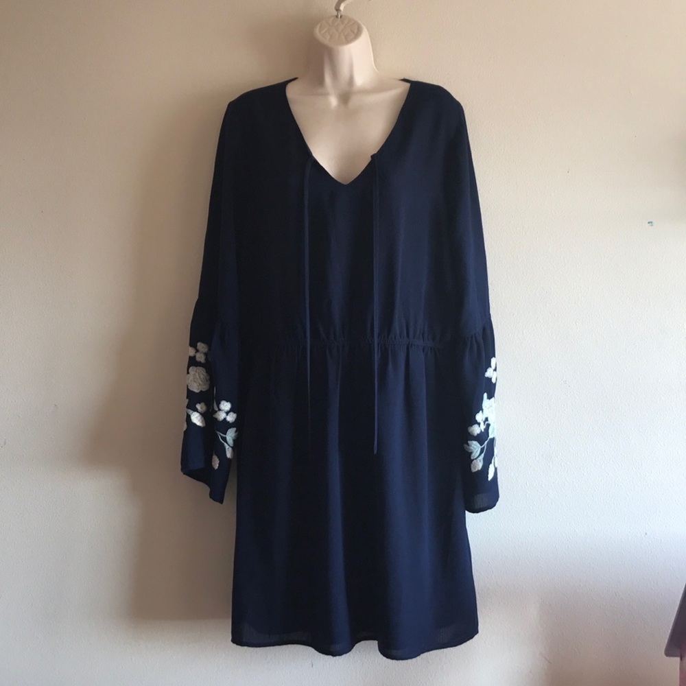 C Embroidered Bell Sleeve Dress